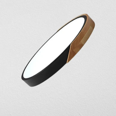 Grand spot plafonnier scandinave rond plat contour bois et noir