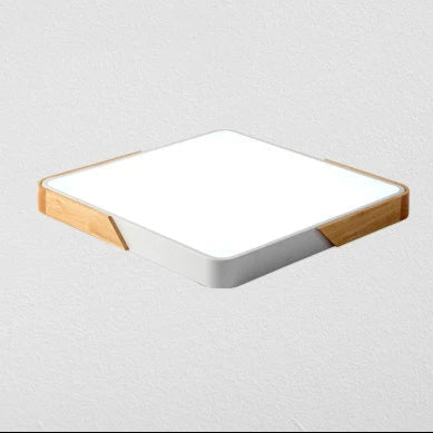 Grand spot plafonnier scandinave carré plat contour bois et blanc