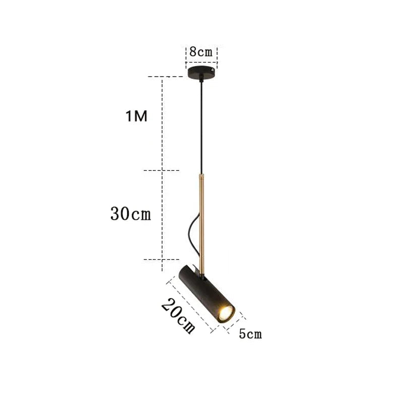 Spot sur cable design tube métal avec longue tige métal doré