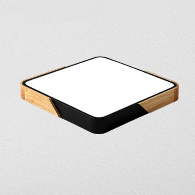 Grand spot plafonnier scandinave carré plat contour bois et noir