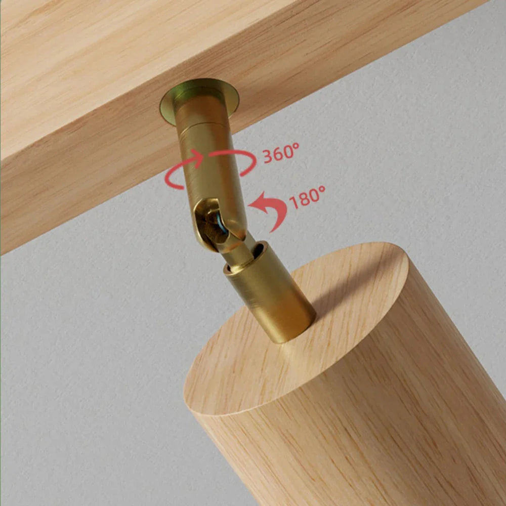 Spot orientable scandinave bois clair fixé sur rail