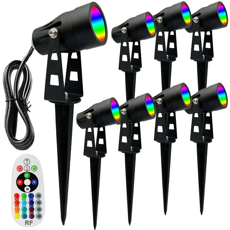Spot étanche à planter RGB pour jardin noir à tête mobile