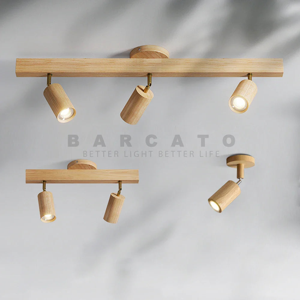 Spot orientable scandinave bois clair fixé sur rail