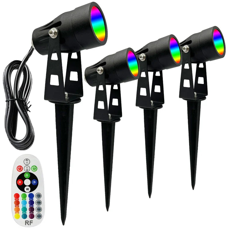Spot étanche à planter RGB pour jardin noir à tête mobile