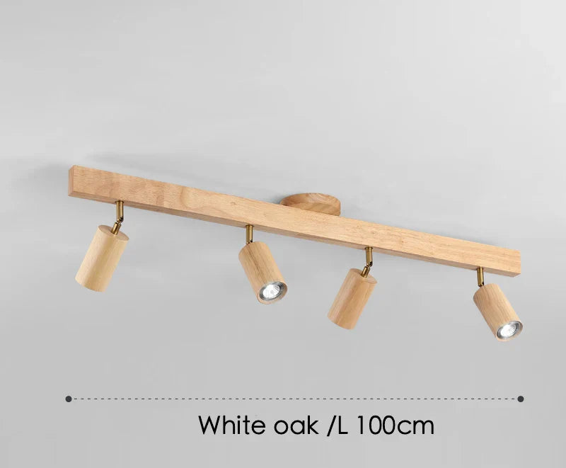 Spot orientable scandinave bois chêne clair fixé sur rail 4 têtes | 100cm