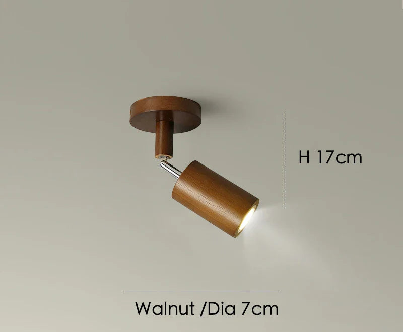 Spot orientable scandinave bois noyer fixé sur rail 1 tête | Diamètre 7cm