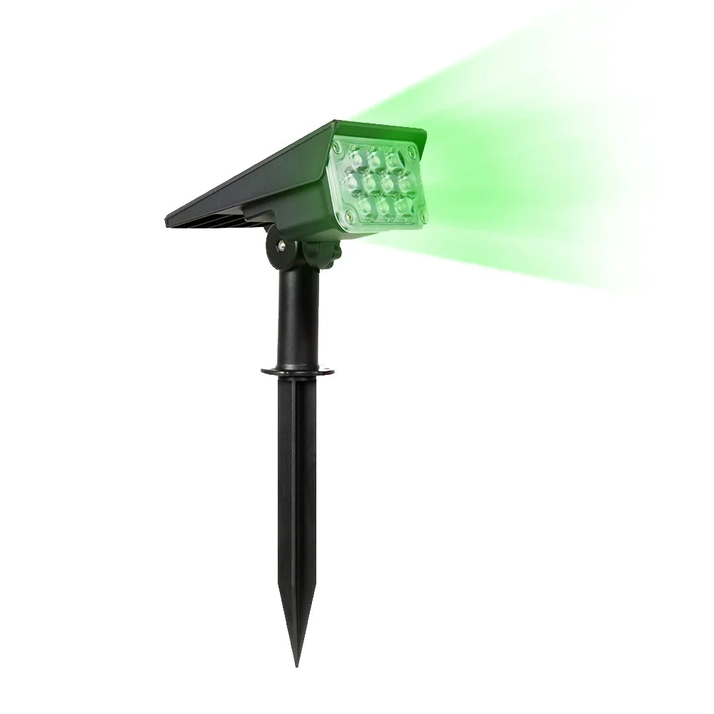 Spot à picquet noir solaire avec panneau LED VERTE
