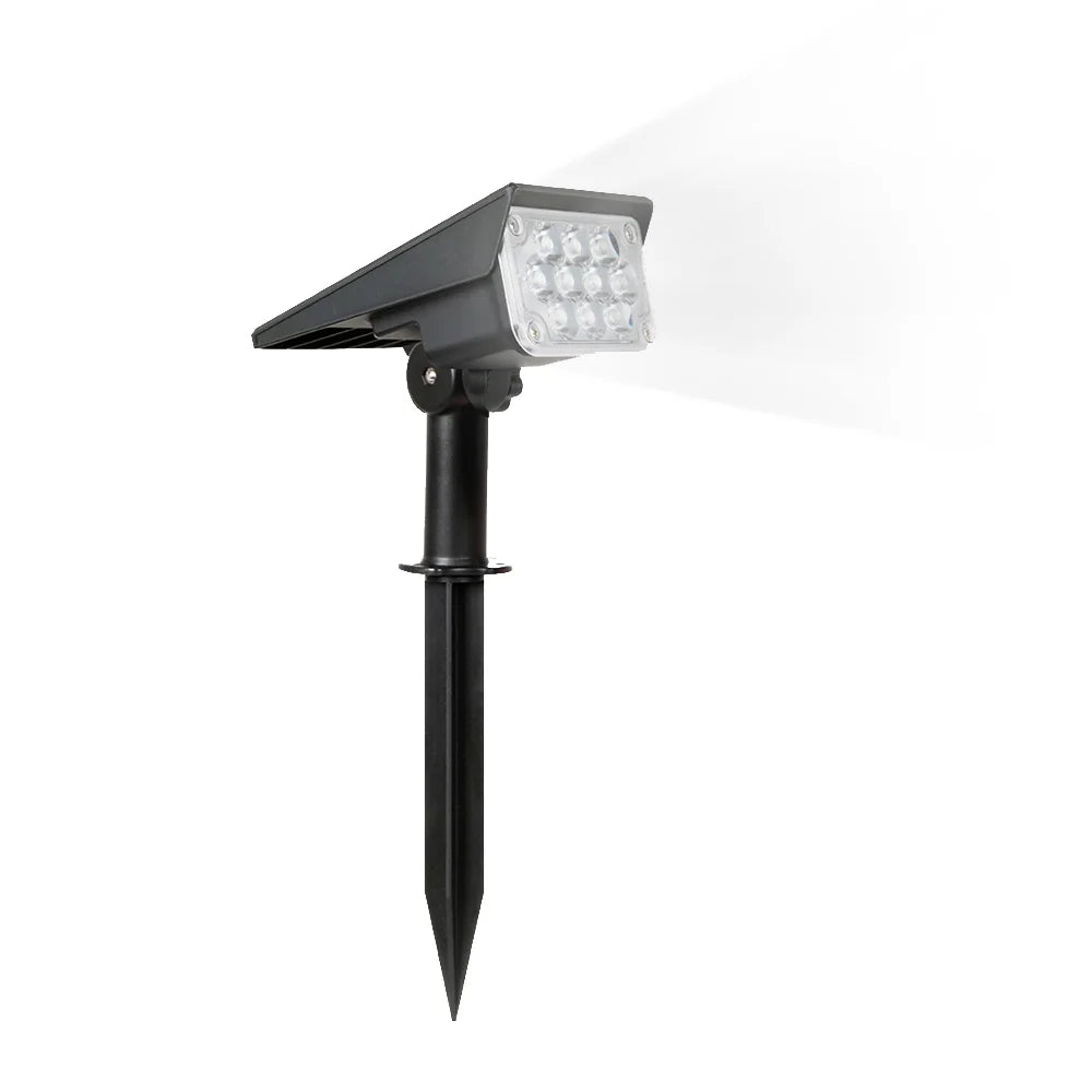 Spot à picquet noir solaire avec panneau éclairant blanc froid