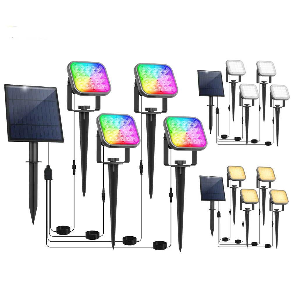 Spot solaire à piquer avec tête lumineuse mobile carrée éclairage chaud,froid ou rgb