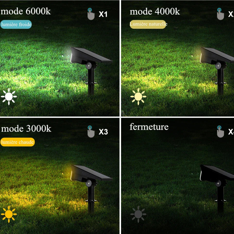 Spot solaire étanche à teinte d'éclairage variable pour jardin