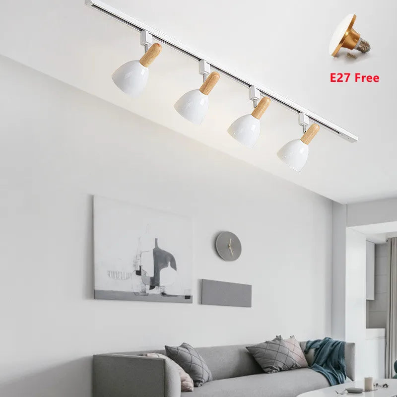 Spot sur rail blanc scandinave abat jour blanc cloche orientable