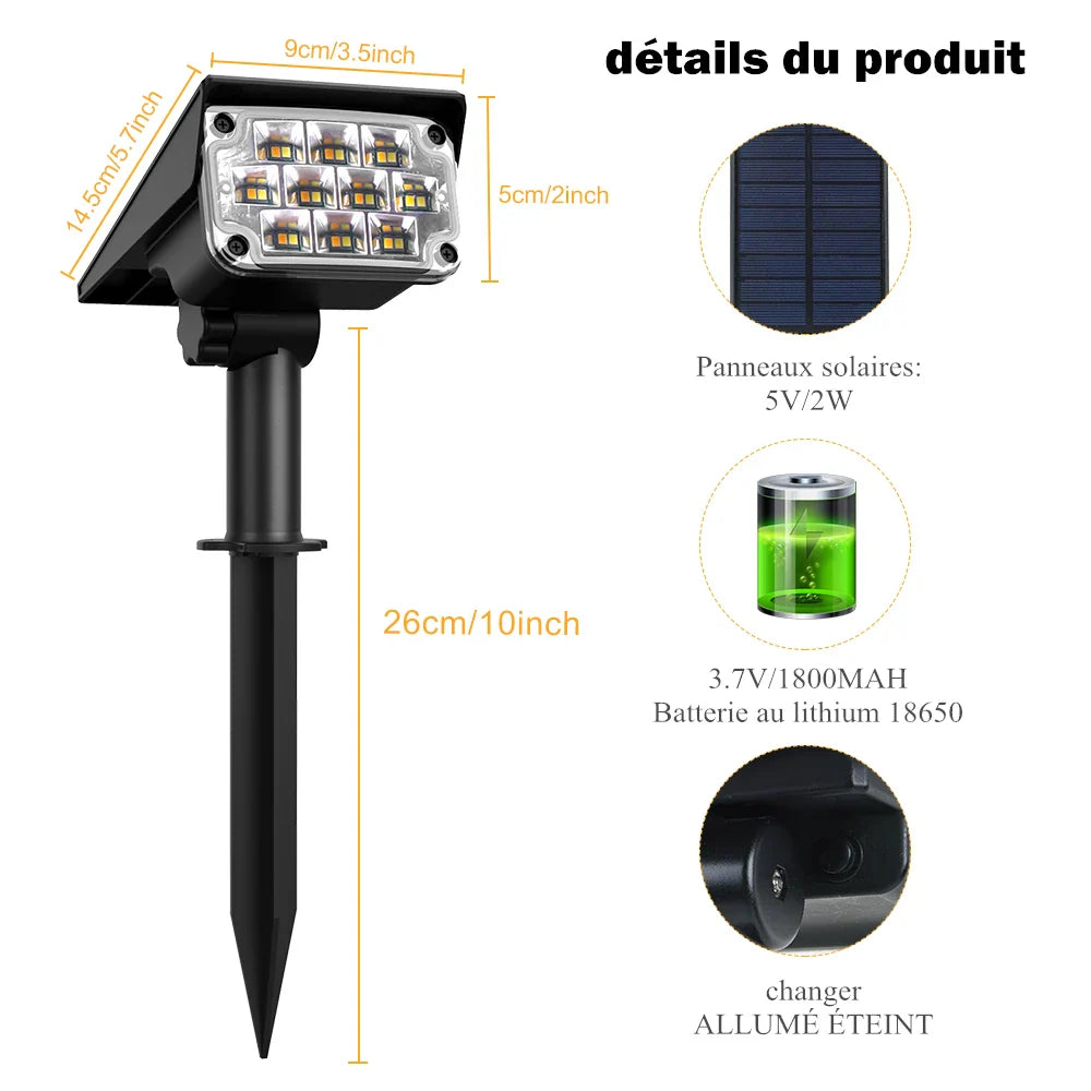 Spot étanche puissant à picquet pour extérieur à énergie solaire