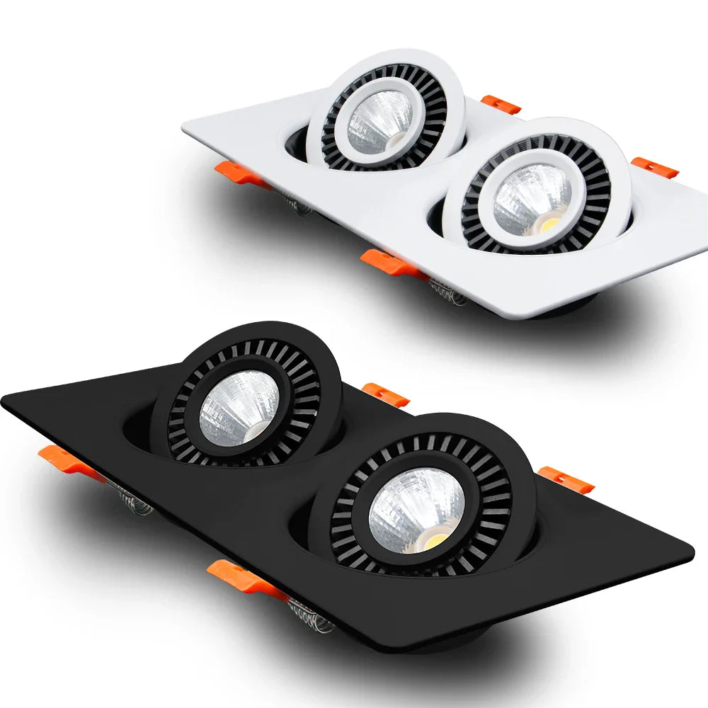 2 spots doubles noir et blanc orientable à tête crantée