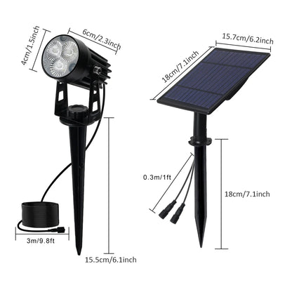Dimension Spot projecteur sur pic rechargeable par panneau solaire