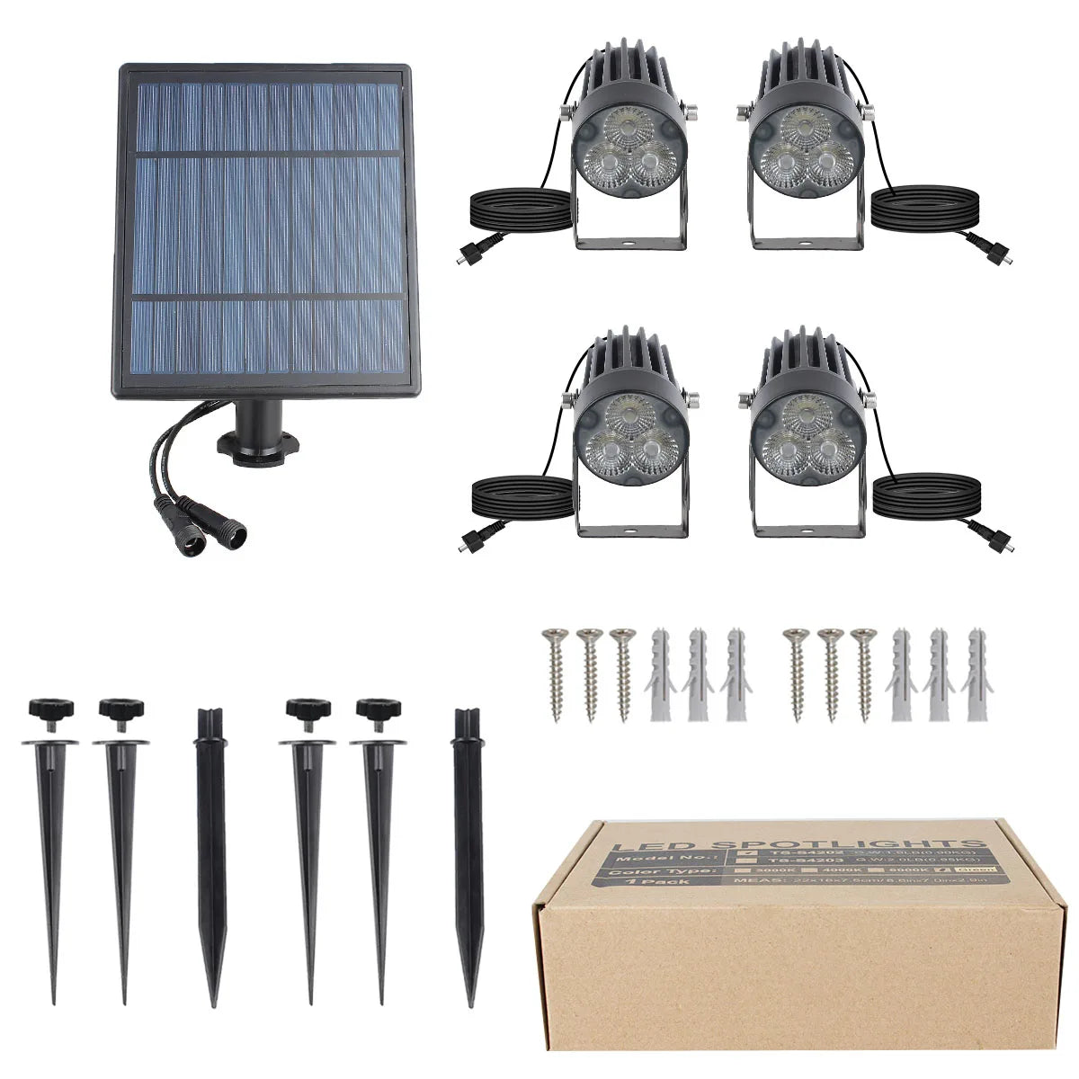 kit de Spot solaire led extérieur large panneau à planter orientable noir
