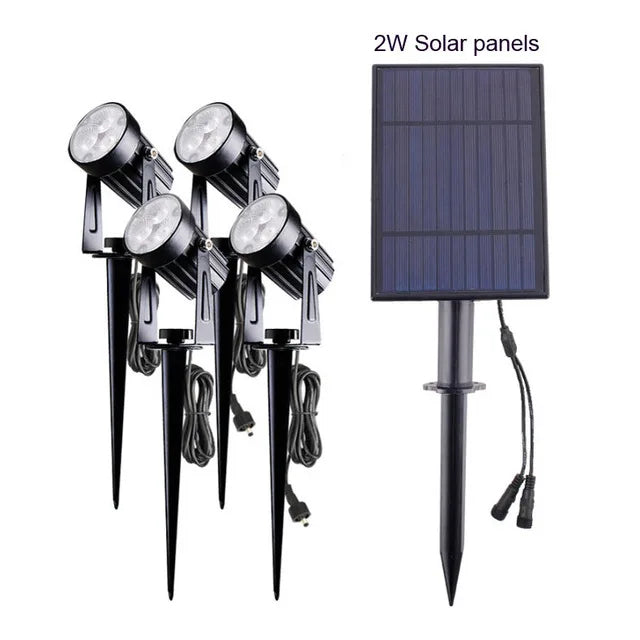 Lot de 4 Spot noir 2W à panneau solaire orientable IP65  sur picquet 
