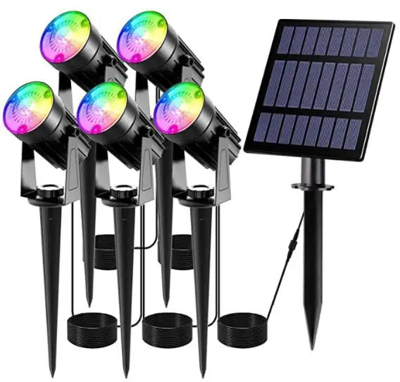 Lot de 5 Spot noir à panneau solaire orientable IP65  sur picquet éclairage RGB