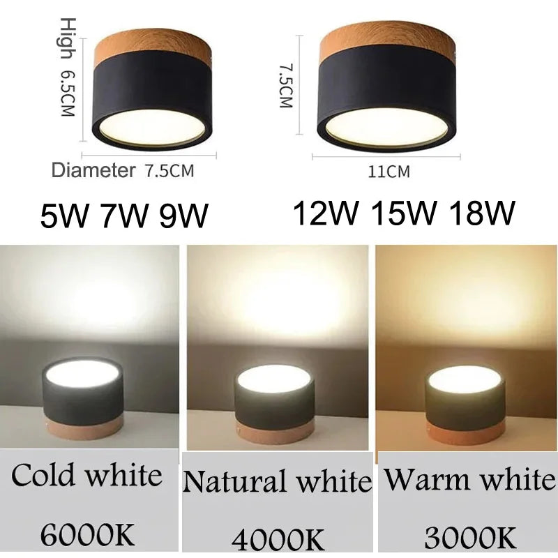 Spot led moderne en métal de couleur et embase bois