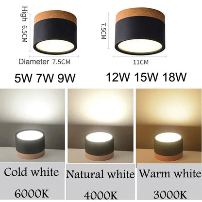 Spot led moderne en métal de couleur et embase bois