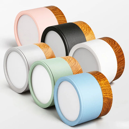 Spot led moderne en métal de couleur et embase bois