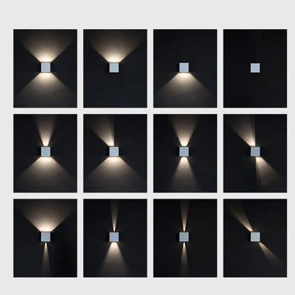 Spot mural IP65 abat-jour carré en aluminium sur façade extérieur a flux lumineux orientable