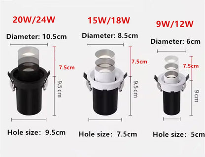 Spot led tube encastré orientable 9W a 24W