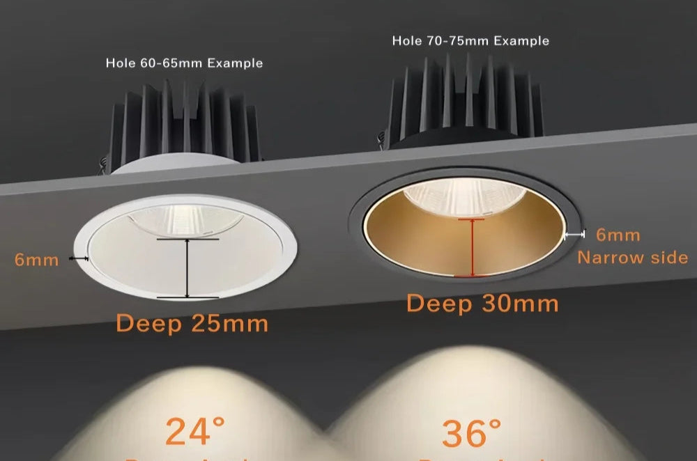 Spot encastrable profond dimmable en aluminium à faisceau lumineux ajustable