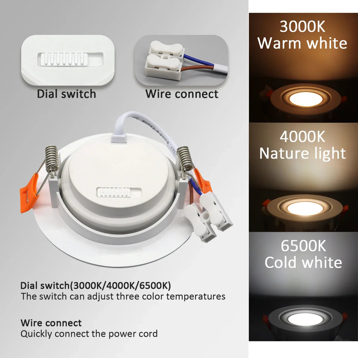 Spot dimmable plat à encastrer à tête orientable 7W largeur 9cm