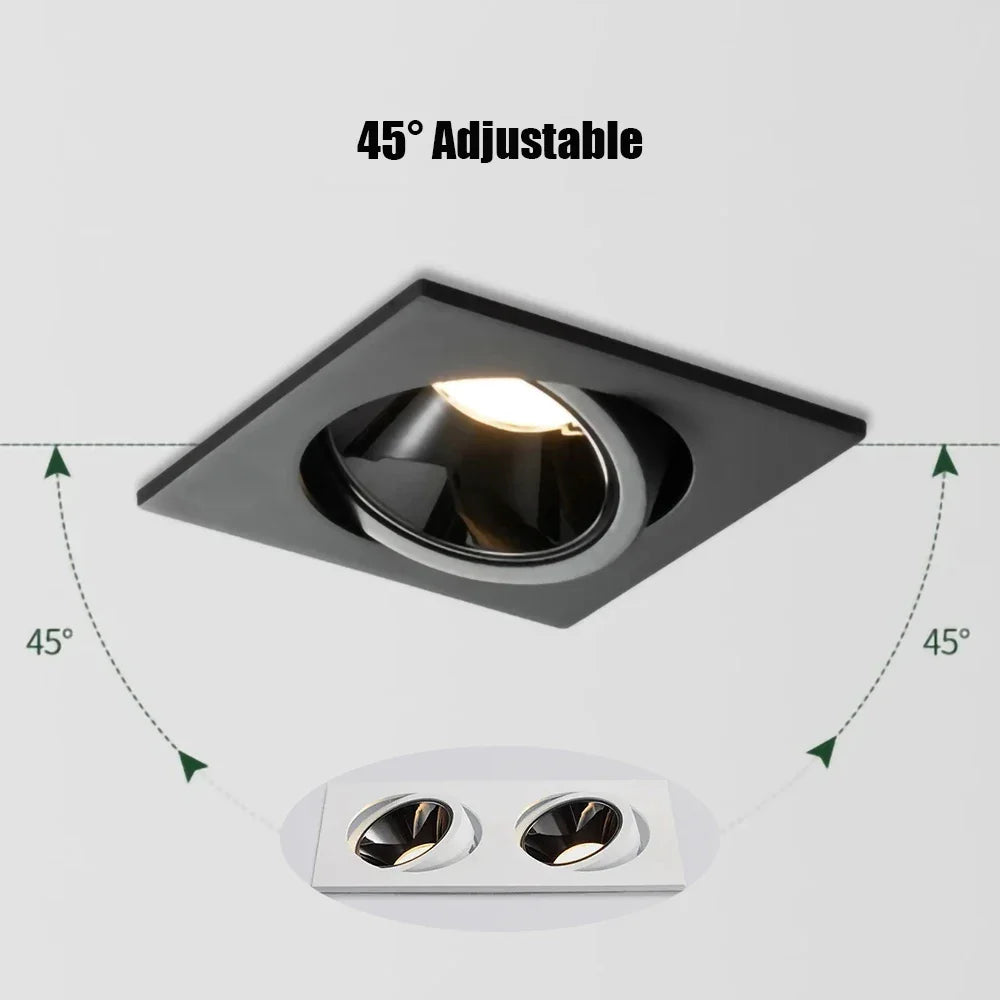 spot carré encastré noir mate à tété orientable sur 90°