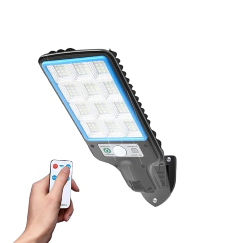 Spot projecteur extérieur solaire puissant à détection de mouvement et télécommande de contrôle