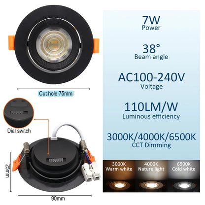 Spot dimmable plat à encastrer à tête orientable 7W largeur 9cm