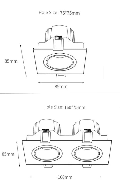Spot encastrable carré profondeur 8,5cm