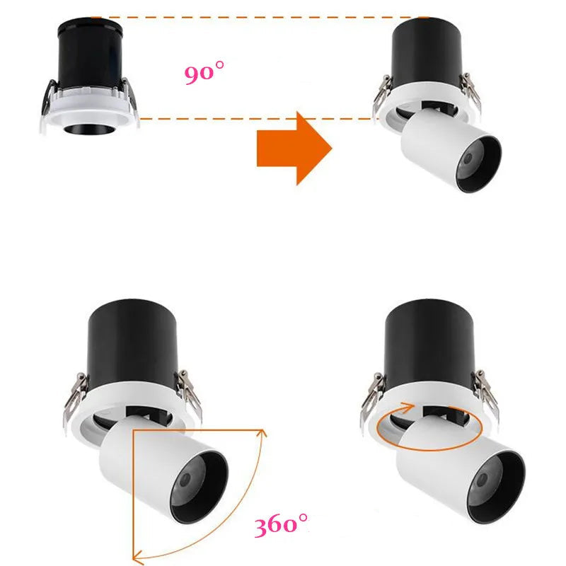 Spot led tube encastré orientable 360 et inclinable 90