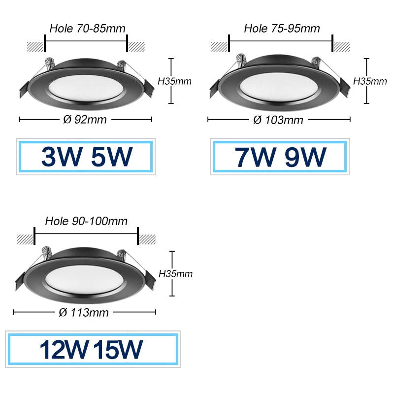 Spot noir encastrable IP65 3W à 15W