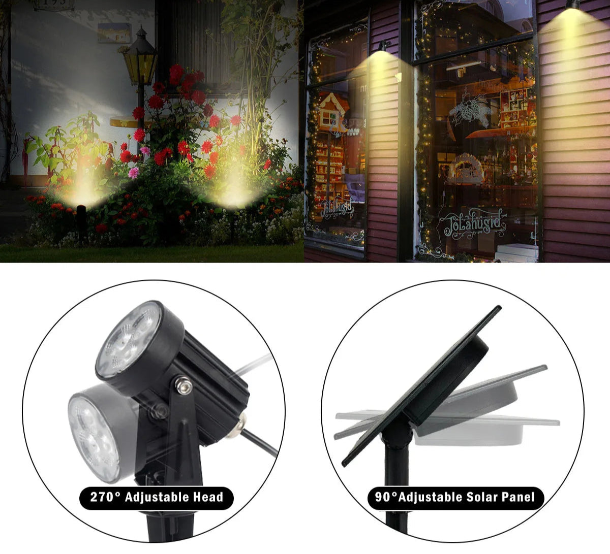 Spot noir à panneau solaire orientable IP65  pour extérieur