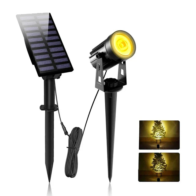 Spot noir à panneau solaire orientable IP65  sur picquet éclairage chaud