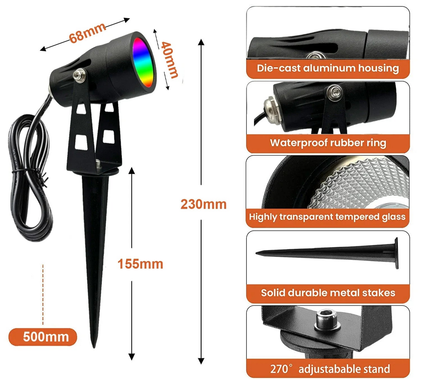 Spot piquet led extérieur jardin RGB 